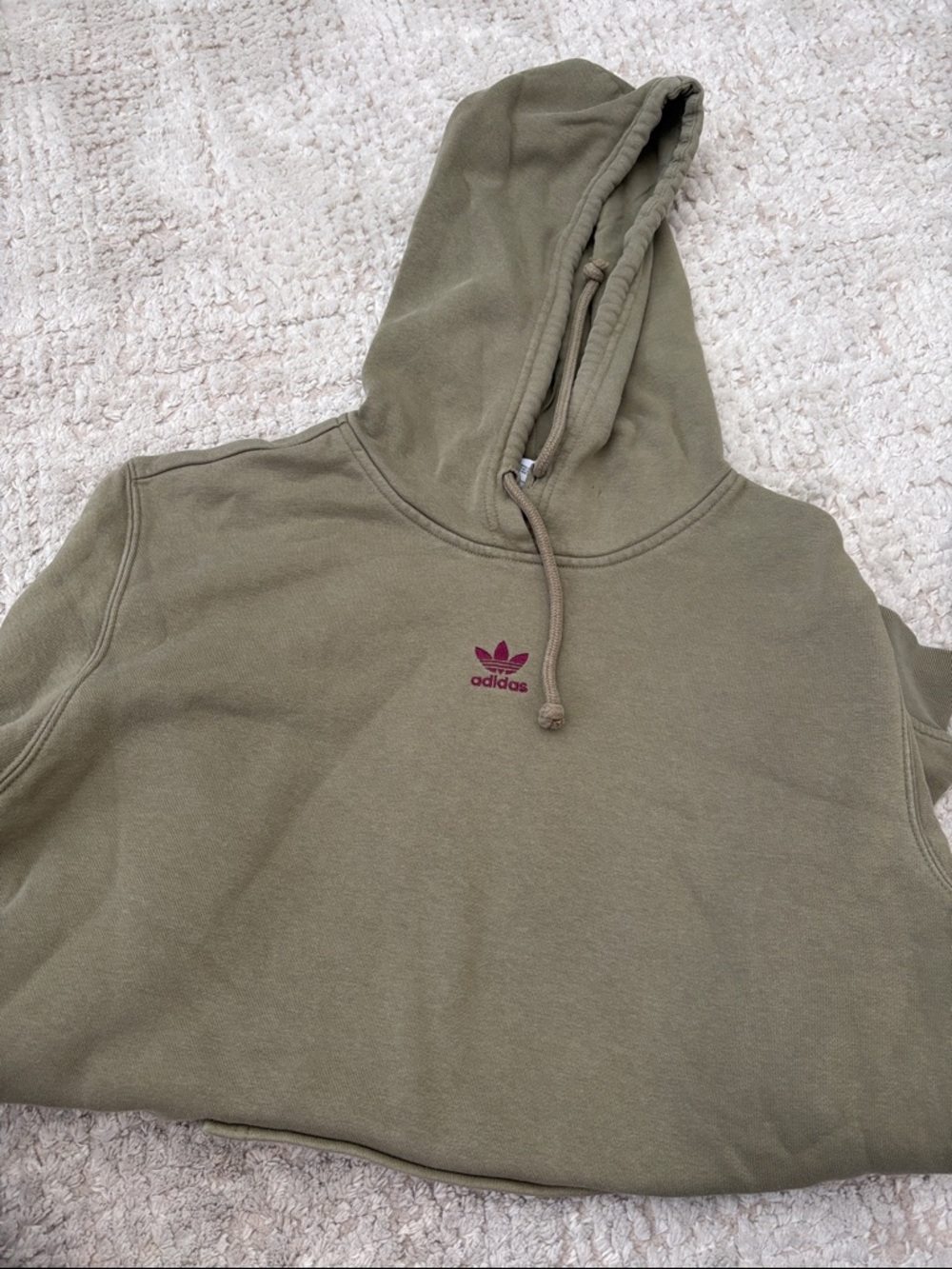 adidas Olive Hoodie with Maroon Trefoil